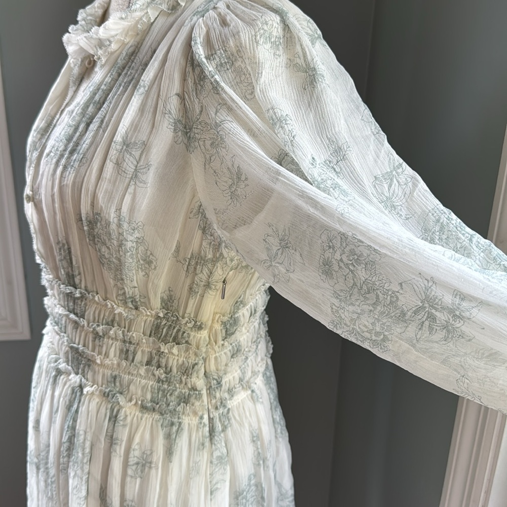 Rebecca Taylor smocked waist silk toile midi dress long sleeved EUC size 8 - Picture 10 of 16